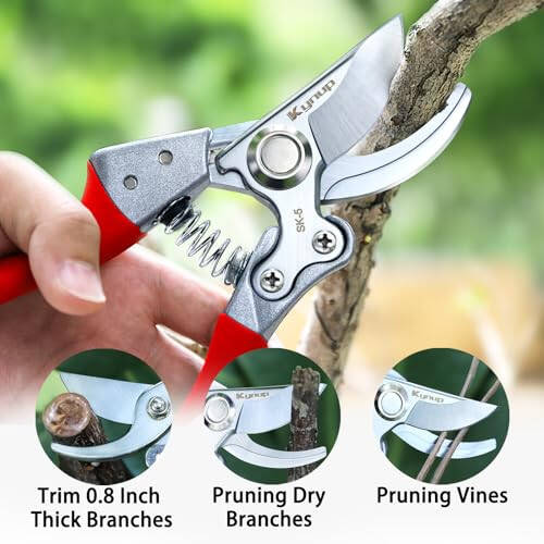 Kynup Pruning Shears for Gardening, Garden Hand Shears, Professional Bypass Pruner Hand Shears Heavy Duty, Pruners for Gardening, Garden Clippers, Hedge Shears, Garden Tools(Red) - 4