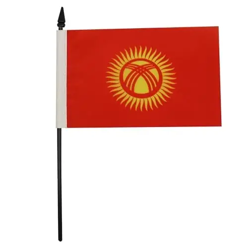 Kyrgyzstan Table Flag 4'' x 6'' - Kyrgystani Desk Flag 15 x 10 cm. - Black plastic stick and base - AZ FLAG - 1