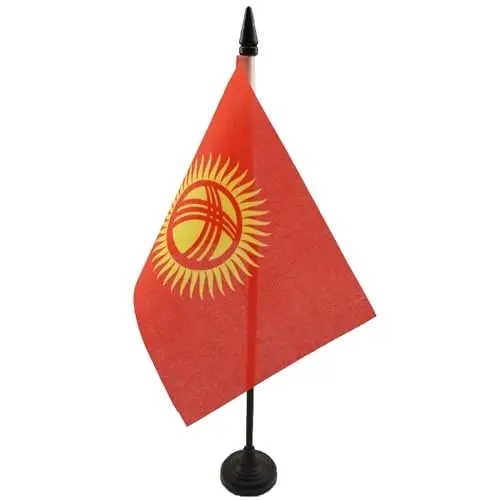 Kyrgyzstan Table Flag 4'' x 6'' - Kyrgystani Desk Flag 15 x 10 cm. - Black plastic stick and base - AZ FLAG - AZ FLAG (1)