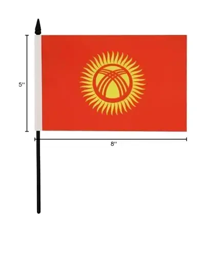 Kyrgyzstan Table Flag 5'' x 8'' - Kyrgystani Desk Flag 21 x 14 cm. - Black plastic stick and base - AZ FLAG - 2