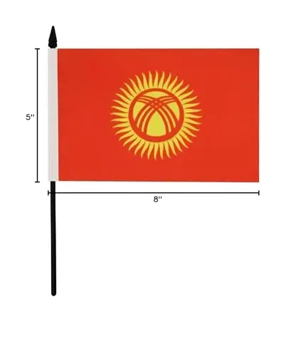 Kyrgyzstan Table Flag 5'' x 8'' - Kyrgystani Desk Flag 21 x 14 cm. - Black plastic stick and base - AZ FLAG 