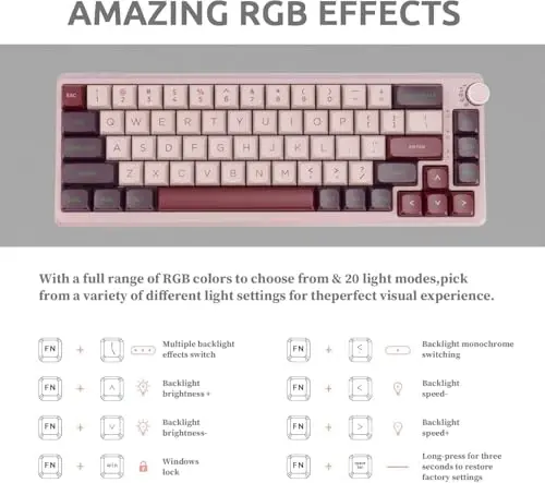 KZZI Mechanical Gaming Keyboard with Color Multimedia Display, Hot Swappable, Gasket Mount RGB, Pre-lubed Stabilizer for Mac/Win (Large Purple Pink) - 3