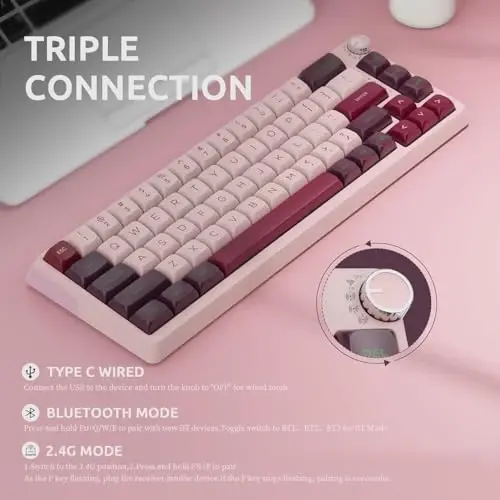 KZZI Mechanical Gaming Keyboard with Color Multimedia Display, Hot Swappable, Gasket Mount RGB, Pre-lubed Stabilizer for Mac/Win (Large Purple Pink) - 5