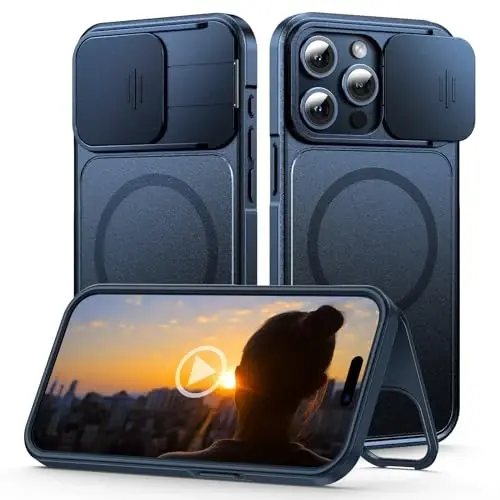 L K for iPhone 15 Pro Max Case with Kickstand, Upgraded [Slide Camera Cover], Heavy Duty Magnetic Phone Case, Compatible with MagSafe, Military-Grade Drop Protection, Blue, 6.7