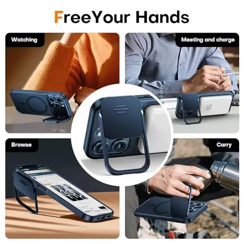 L K for iPhone 15 Pro Max Case with Kickstand, Upgraded [Slide Camera Cover], Heavy Duty Magnetic Phone Case, Compatible with MagSafe, Military-Grade Drop Protection, Blue, 6.7