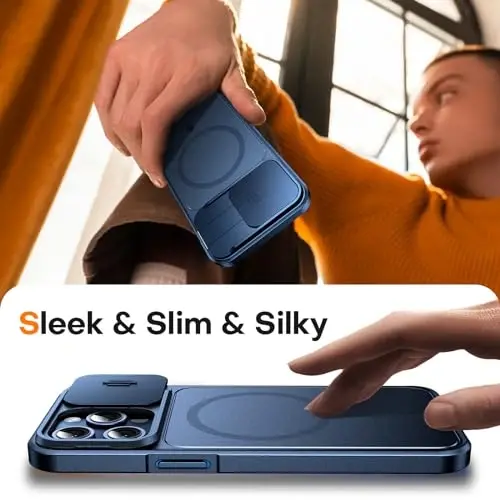 L K for iPhone 15 Pro Max Case with Kickstand, Upgraded [Slide Camera Cover], Heavy Duty Magnetic Phone Case, Compatible with MagSafe, Military-Grade Drop Protection, Blue, 6.7