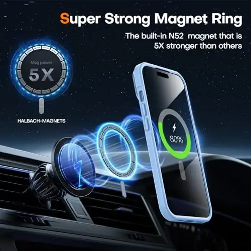 L K iPhone 15 uchun g'ilof, tayanchli, [suriluvchi kamera qopqog'i] yangilangan, og'ir magnit telefon g'ilofi, MagSafe bilan mos, harbiy darajadagi tushishdan himoya, ko'k, 6.1