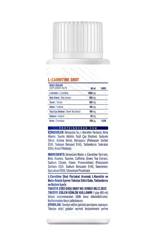 L-Karnitin Shot - Apelsin - 60ml - 12 ta'rifli quti - 2