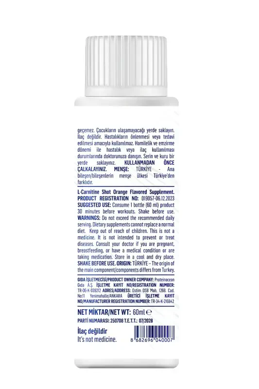 L-Karnitin Shot - Apelsin - 60ml - 12 ta'rifli quti - 3