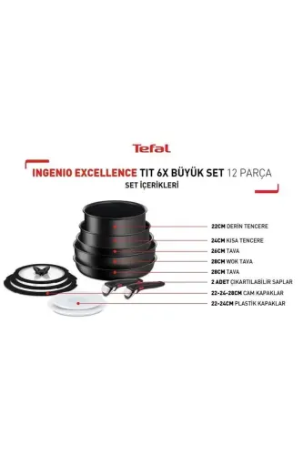 L76390 Ingenio Titanyum 6X Excellence Büyük Tava ve Tencere Seti 12 Parça - TEFAL (1)