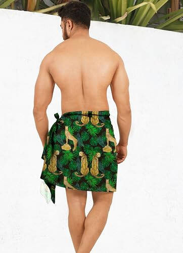 LA LEELA Men's Lava Lava Hawaiian Vacation Sarongs, Summer Beach Cover Up, Swimwear, Holidays Pareo Beachwear, One Size, Cheetah Leafs, Green - 1