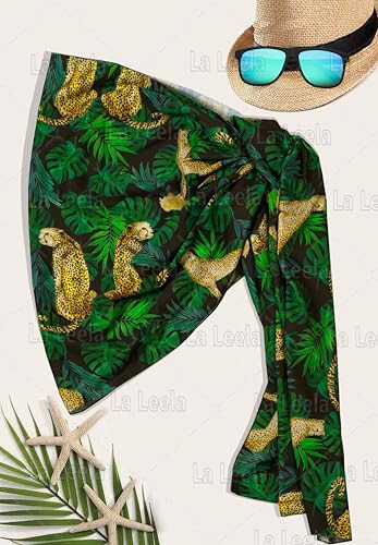 LA LEELA Men's Lava Lava Hawaiian Vacation Sarongs, Summer Beach Cover Up, Swimwear, Holidays Pareo Beachwear, One Size, Cheetah Leafs, Green - 5