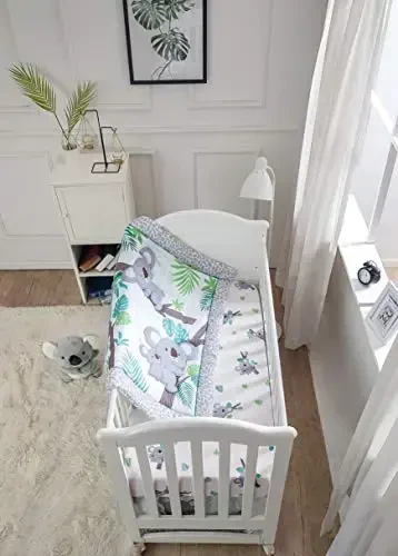 La Premura Baby Koala Nursery Crib Bedding Set, 3 Piece Standard Size Crib Set, Grey and Green, Unisex Nursey Bedding and Neutral Decor - 3