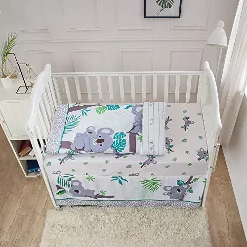 La Premura Baby Koala Nursery Crib Bedding Set, 3 Piece Standard Size Crib Set, Grey and Green, Unisex Nursey Bedding and Neutral Decor - 6