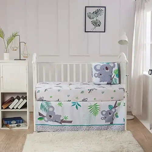 La Premura Baby Koala Nursery Crib Bedding Set, 3 Piece Standard Size Crib Set, Grey and Green, Unisex Nursey Bedding and Neutral Decor - MODAZONE (1)