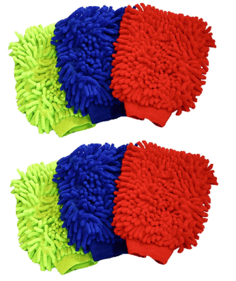 Lab88 Microfiber House Cleaning and Car Wash Mitts - (6-Pack) - Double Sided Chenille Microfiber Glove - Cleaning Cloth Mitten (Multi-Color, 6-pack)-6-PACK - 1