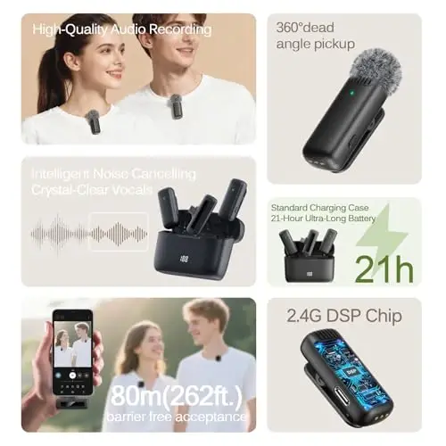 Labstandard simsiz lavalier mikrofon iPhone, iPad, mini video yozuv mikrofoni intervyu video podkast vlog YouTube & Livestream uchun, shovqinni kamaytirish, Plug & Play (J13 Pro) - 3