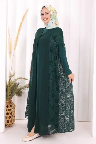Lace Abaya 7884 Emerald - 3