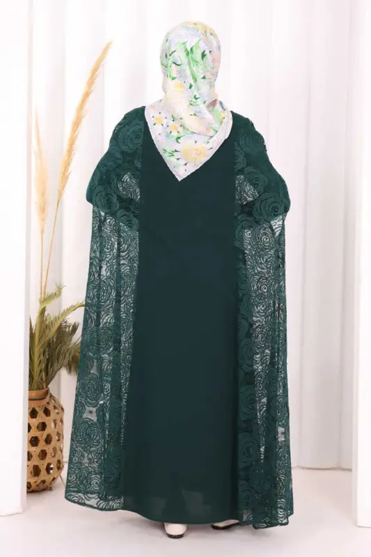 Lace Abaya 7884 Emerald - 4