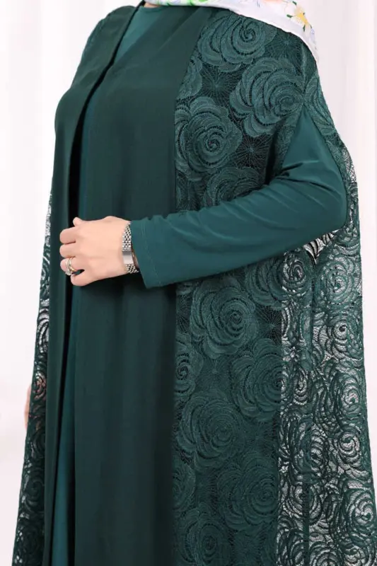 Lace Abaya 7884 Emerald - 6