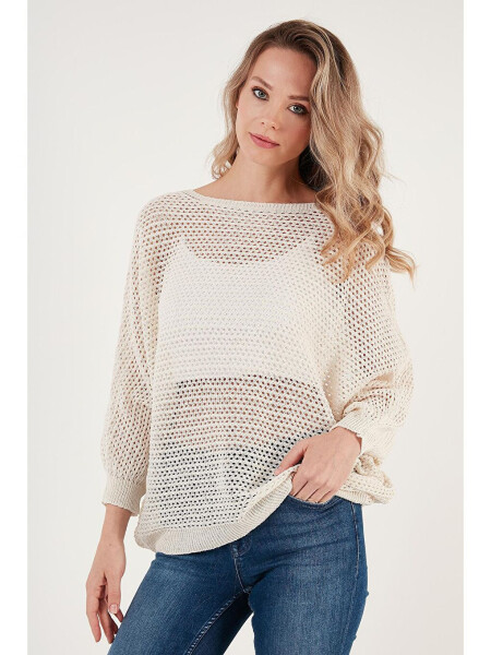 Lace Batwing Sleeve Boat Neck Sweater 6071571 - 7