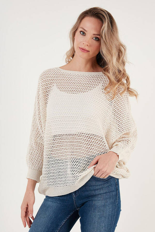 Lace Batwing Sleeve Boat Neck Sweater 6071571 - 17