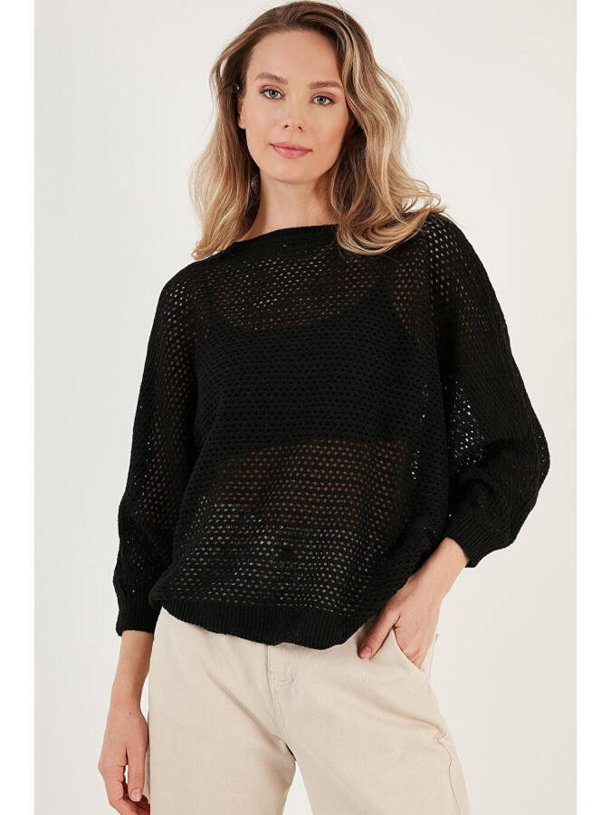 Lace Batwing Sleeve Boat Neck Sweater 6071571 - 7