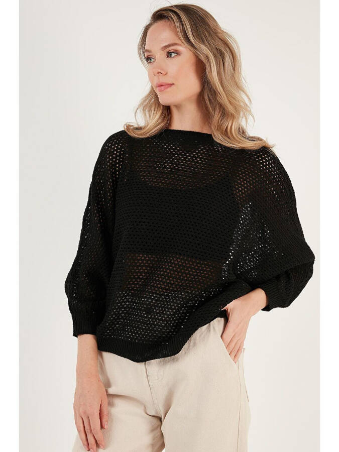 Lace Batwing Sleeve Boat Neck Sweater 6071571 - 9