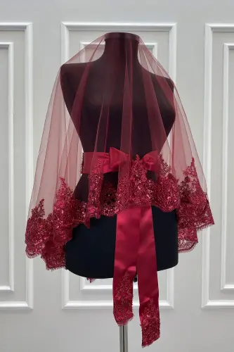 Lace Bridal Veil Set Wedding Face Veil Henna Night Marriage Veil Belt Gloves - ZEYMERADE (1)