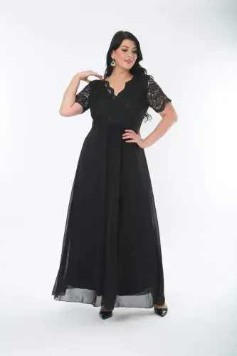 Lace Chiffon Plus Size Evening Dress BLACK DD793 - BÜYÜKBEDENIZ (1)