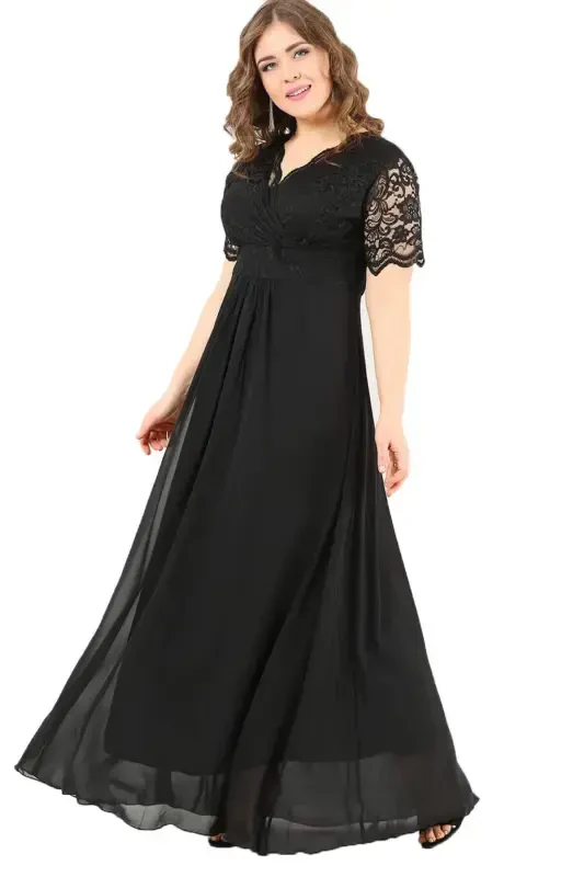 Lace Chiffon Plus Size Evening Dress BLACK DD793 - 4