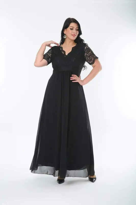 Lace Chiffon Plus Size Evening Dress BLACK DD793 - 2