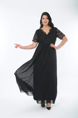 Lace Chiffon Plus Size Evening Dress BLACK DD793 - 3