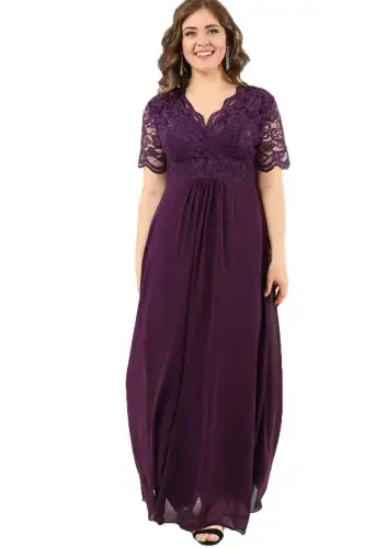 Lace Chiffon Plus Size Evening Dress PURPLE DD793 - 1