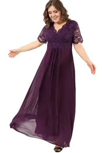 Lace Chiffon Plus Size Evening Dress PURPLE DD793 - 3