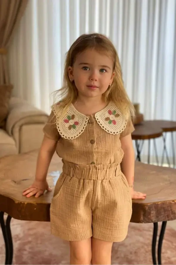 Lace Collar Muslin Girl Set - 1