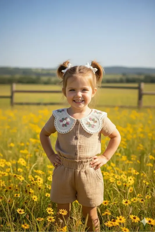 Lace Collar Muslin Girl Set - 5