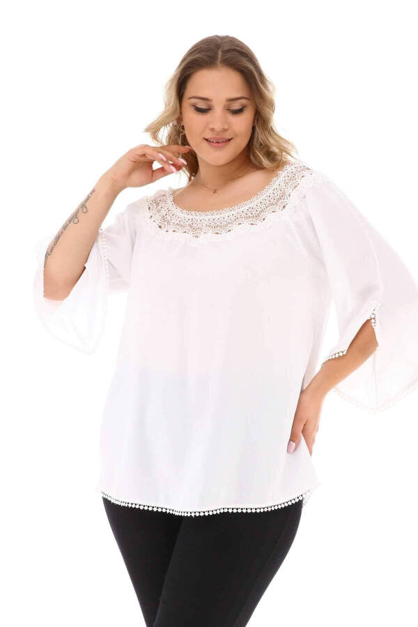 Lace Collar Plus Size Blouse White - 1