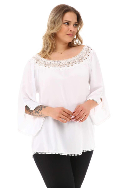 Lace Collar Plus Size Blouse White - 4