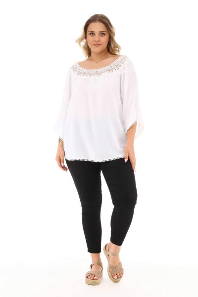 Lace Collar Plus Size Blouse White - 8