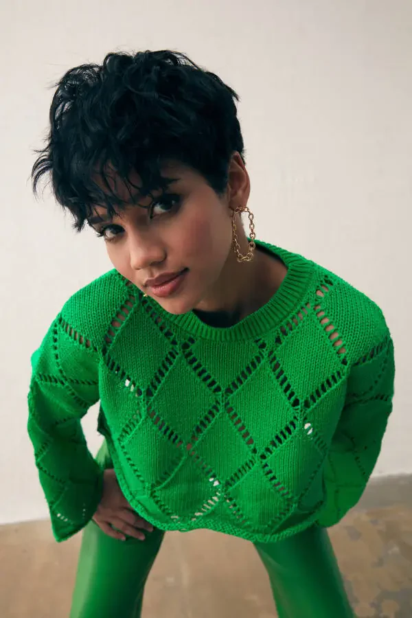 Lace Crop Knit - Green - 2