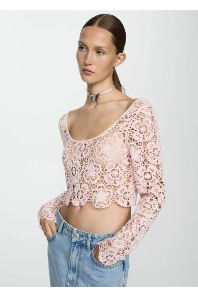 Lace crop sweater - MANGO