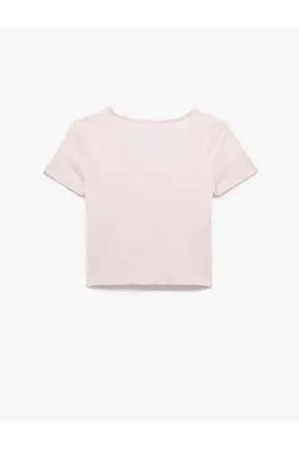 Lace Detail Short Sleeve V-Neck T-Shirt - 4