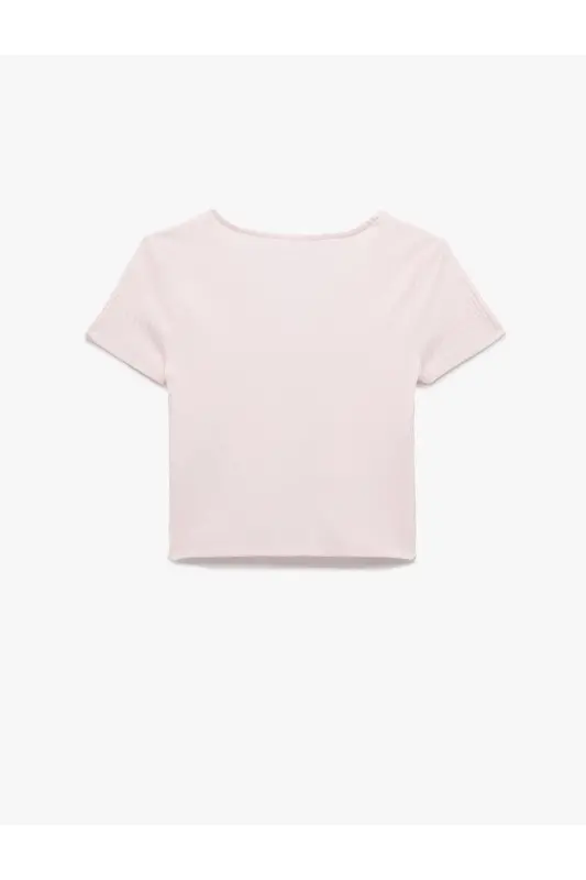 Lace Detail Short Sleeve V-Neck T-Shirt - 4