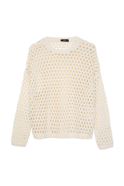 Lace Detail Thin Knit Cream - 3