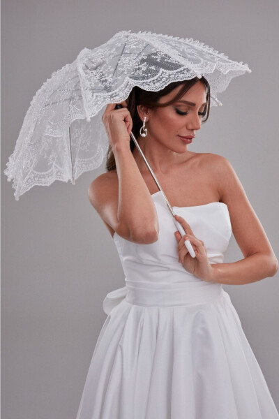 Lace Detailed Bridal Umbrella, Off-White Lace Bridal Umbrella - 2