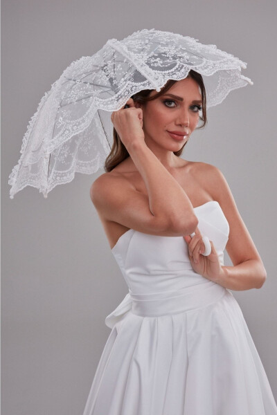 Lace Detailed Bridal Umbrella, Off-White Lace Bridal Umbrella - 3