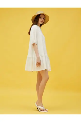 Lace Detailed Mini Dress with Collar Detail - 3