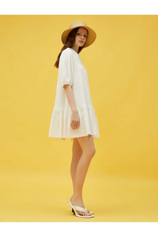 Lace Detailed Mini Dress with Collar Detail - 3