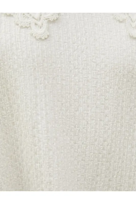 Lace Detailed Mini Dress with Collar Detail - 6